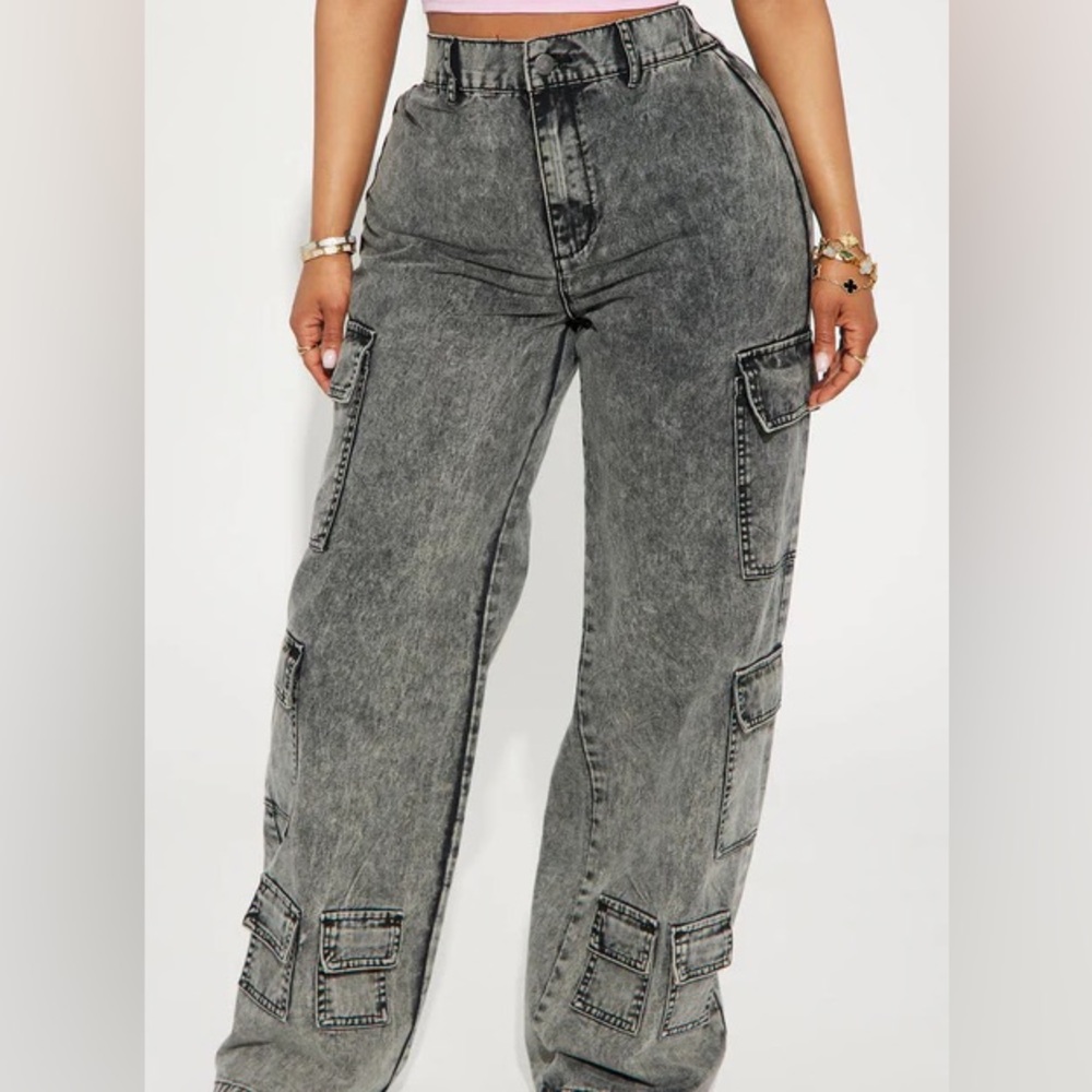 Fashion Nova Charcoal Wide Leg Cargo Pants NWT